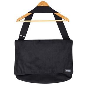 JACK SPADE “GREENE ST.” MESSENGER CANVAS BAG – BLACK/OLIVE – 13" × 17.5" × 5.4"